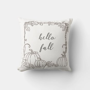 Hello Fall Pumpkins Drawing Fall Vibes Throw Pillow by ohwhynotpillows at Zazzle