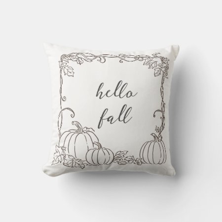 Hello Fall Pumpkins Drawing Fall Vibes Throw Pillow