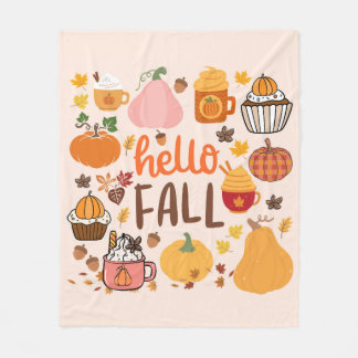 Hello Fall Pumpkins Fleece Blanket