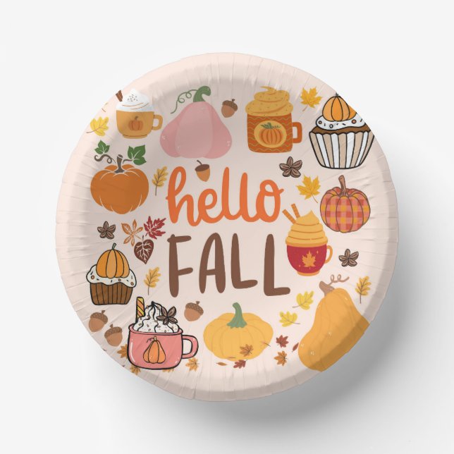   Hello Fall Pumpkins Paper Bowls (Front)