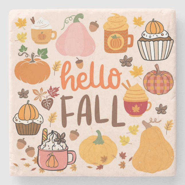   Hello Fall Pumpkins Stone Coaster (Front)
