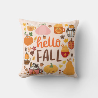 Hello Fall Pumpkins Throw Pillow