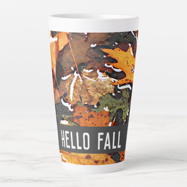 Hello Fall Rainy Leaves  Latte Mug (Front)