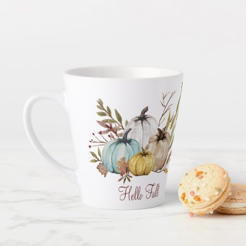 Hello Fall Rustic Autumn Pumpkins Latte Mug