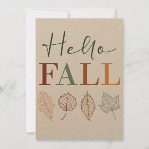 "Hello Fall" rustic modern colorful Leaves Holiday Card