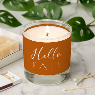 Hello Fall Rustic Orange Minimalist Autumn Scented Candle