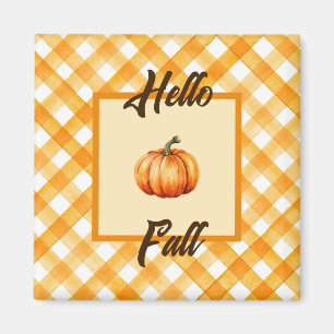 Hello Fall Rustic Orange Pumpkin Decor Magnet