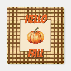 Hello Fall-Rustic Plaid Pumpkin Seasonal Magnet