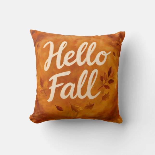 Hello Fall Script | Elegant Autumn Throw Pillow (Front)