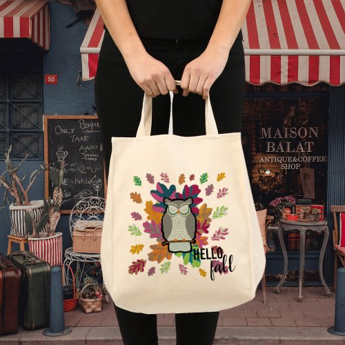 Hello Fall Sleeping Owl Animal Design Tote Bag