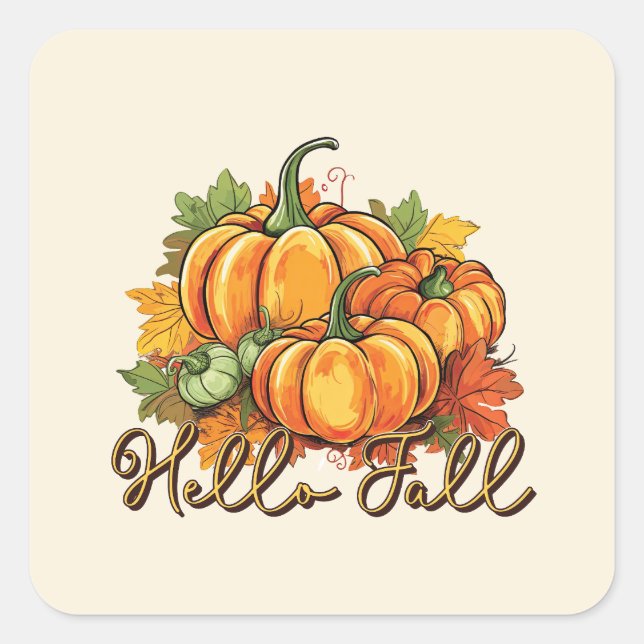 Hello Fall Square Sticker (Front)