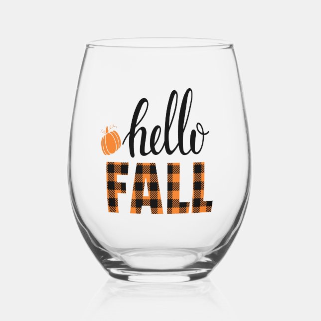 Hello Fall Stemless Wine Glass (Front)