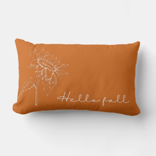 Hello Fall Sunflower Orange Autumn Quote Lumbar Pillow