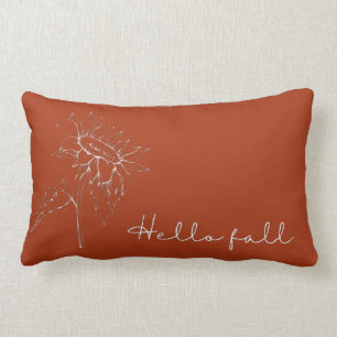 Hello Fall Sunflower Rust Orange Autumn Lumbar Pillow