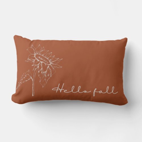 Hello Fall Sunflower Rust Orange Quote Lumbar Pillow