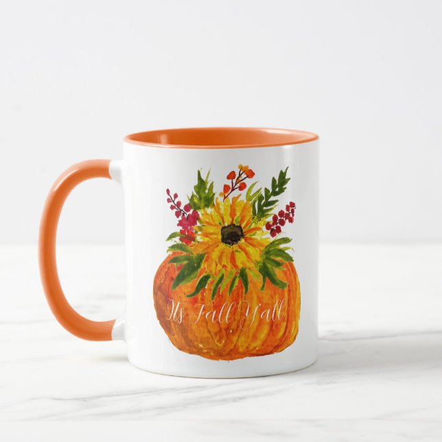 Hello Fall Sunflowers Pumpkin Autumn Rustic Mug (Left)