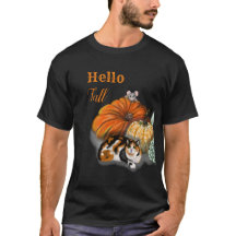 Hello Fall T-shirt with Whimsical Cat and Mouse
