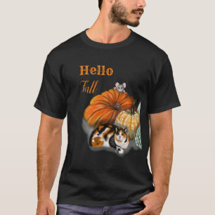 Hello Fall T-shirt with Whimsical Cat and Mouse