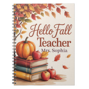 Hello Fall Teacher Watercolor Autumn Personalized Notebook