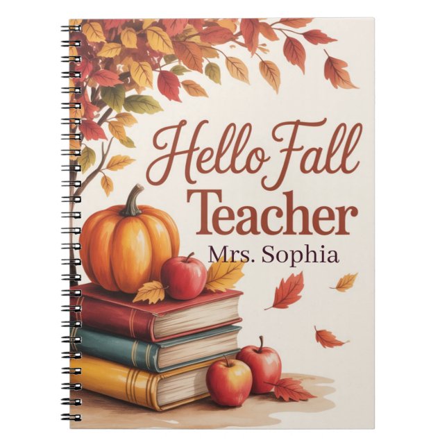 Hello Fall Teacher Watercolor Autumn Personalized Notebook (Front)