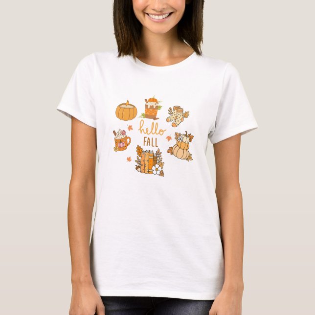 Hello Fall Tee – Cute Cozy Autumn T-Shirt (Front)
