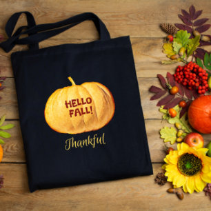 Hello FALL Thankful Autumn Pumpkin Carry Tote Bag