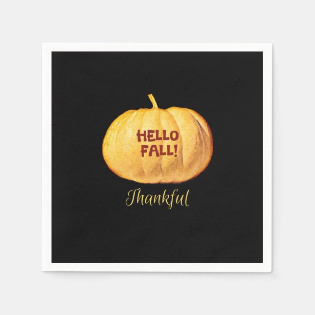 Hello FALL Thankful Gratitude Autumn Pumpkin Napkins (Front)