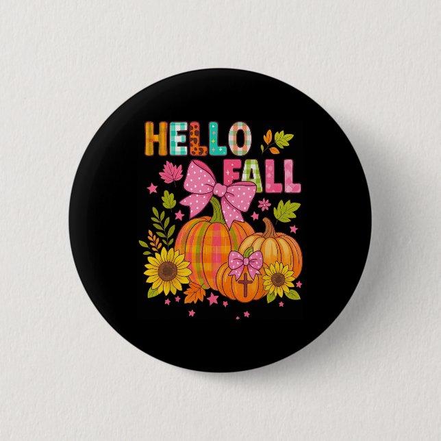 Hello Fall Thanksgiving Coquette Boho Floral Fall  Button (Front)