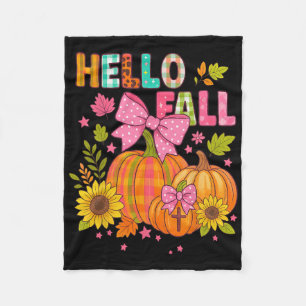 Hello Fall Thanksgiving Coquette Boho Floral Fall Fleece Blanket