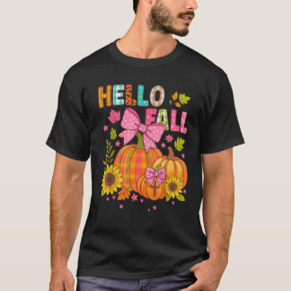Hello Fall Thanksgiving Coquette Boho Floral Fall  T-Shirt