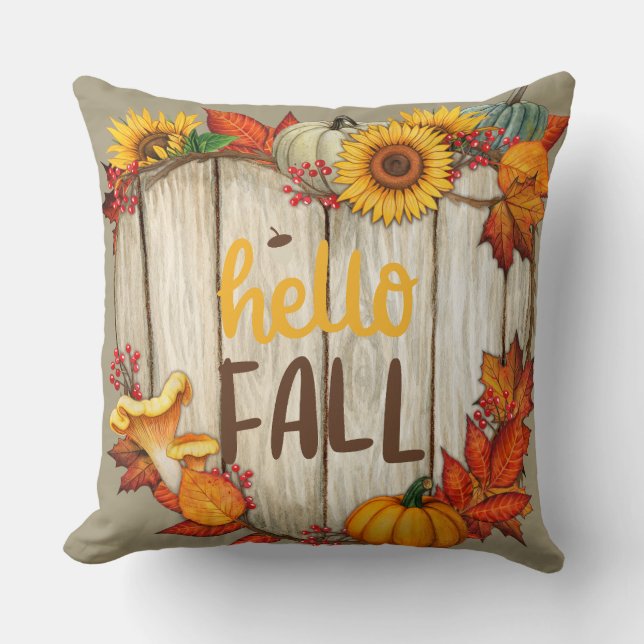 Hello Fall Throw Pillow (Front)