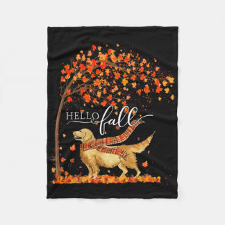 Hello Fall Tree Thanksgiving Dog Lover Golden Retr Fleece Blanket