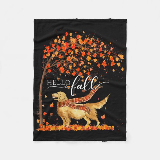 Hello Fall Tree Thanksgiving Dog Lover Golden Retr Fleece Blanket (Front)