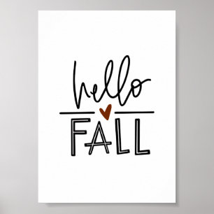 Hello Fall Typography Autumn Poster 
