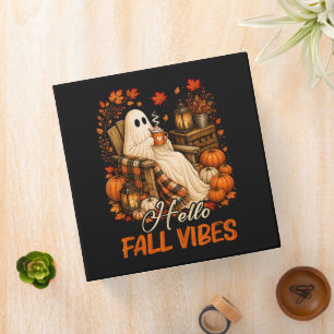 Hello Fall Vibes Ghost Cute Autumn Pumpkin 3 Ring Binder