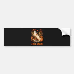 Hello Fall Vibes Ghost Cute Autumn Pumpkin Bumper Sticker