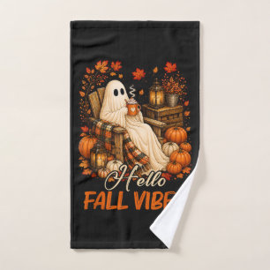 Hello Fall Vibes Ghost Cute Autumn Pumpkin Hand Towel