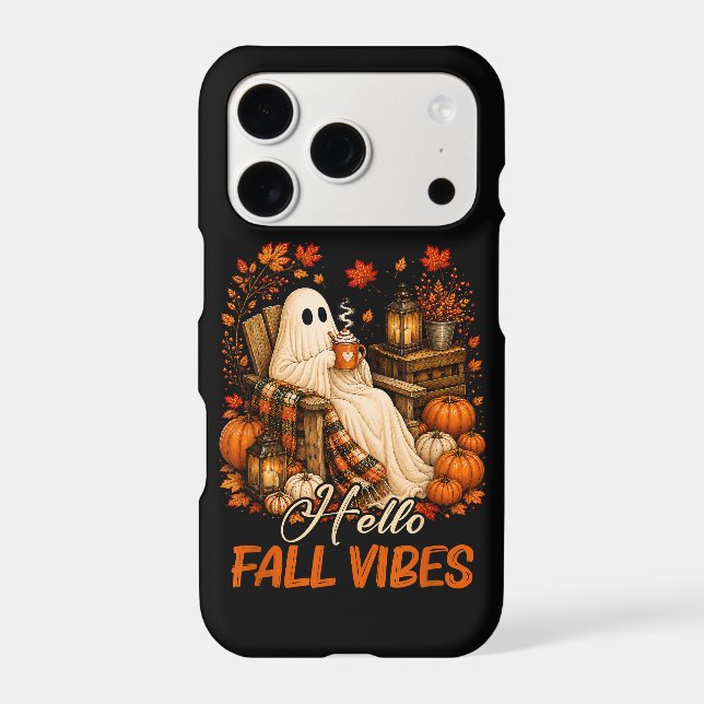 Hello Fall Vibes Ghost Cute Autumn Pumpkin iPhone Case (Back)
