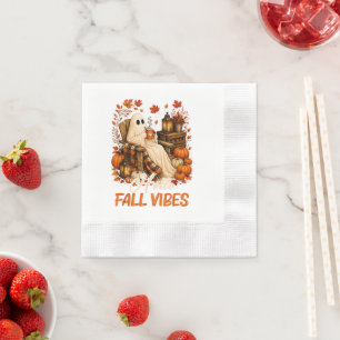 Hello Fall Vibes Ghost Cute Autumn Pumpkin Napkins