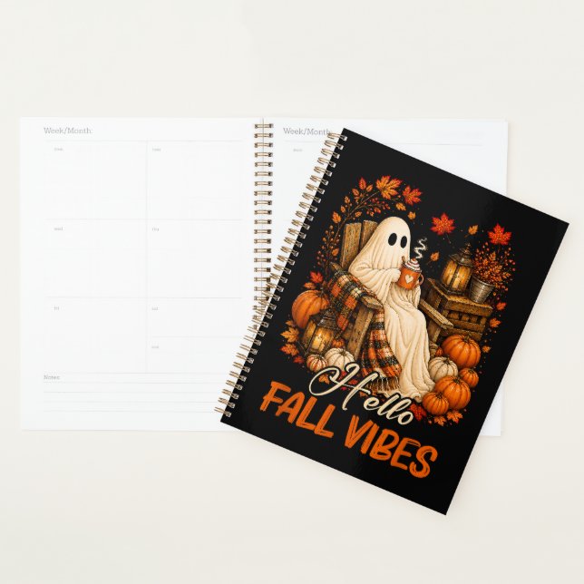Hello Fall Vibes Ghost Cute Autumn Pumpkin Planner (Display)