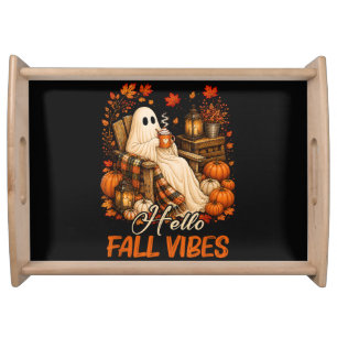 Hello Fall Vibes Ghost Cute Autumn Pumpkin Serving Tray