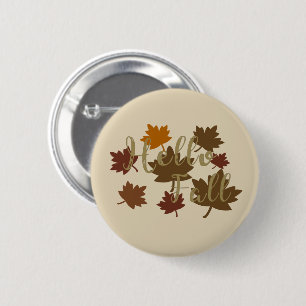 Hello Fall watercolor Autumn leaves Button