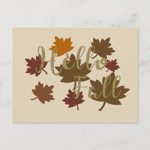 Hello Fall watercolor Autumn leaves october Holiday Postcard