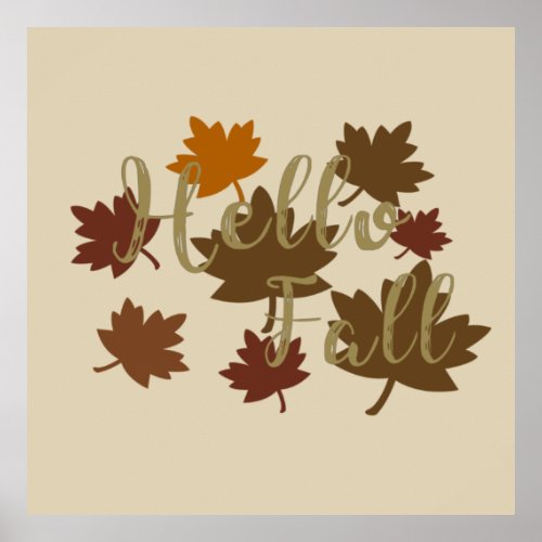 Hello Fall watercolor Autumn leaves Poster