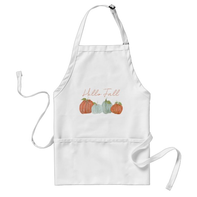 Hello Fall Watercolor Pumpkin Adult Apron (Front)