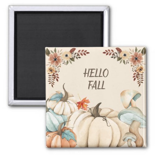 Hello Fall Watercolor Pumpkins and Flowers  Magnet