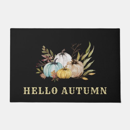 Hello Fall Watercolor Pumpkins  Doormat