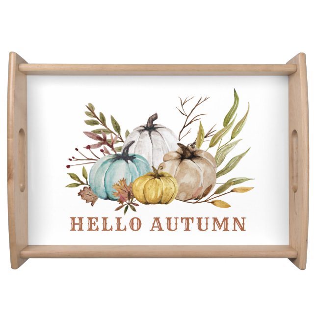 Hello Fall Watercolor Pumpkins Serving Tray (Front)