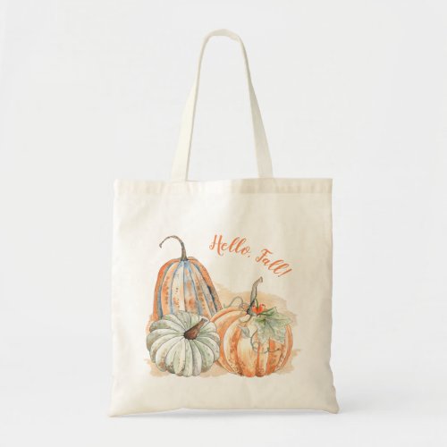 Hello Fall Watercolor Pumpkins Tote Bag