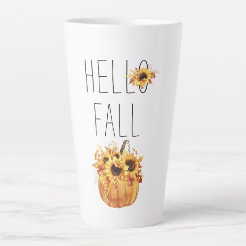 Hello Fall Watercolor Sunflowers And Pumpkin Latte Mug